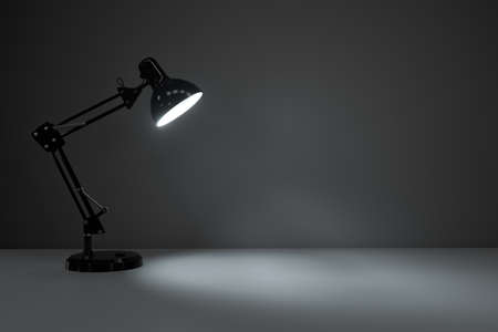 Black decorative lamps with empty desk background, 3d rendering. Computer digital drawing.