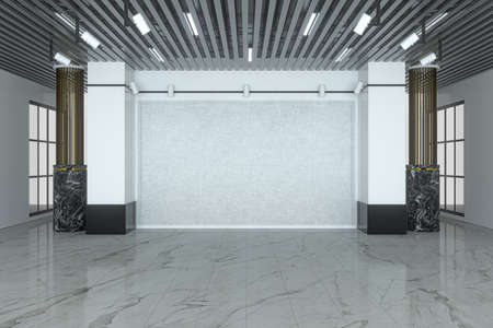 White empty room in the large showroom, 3d rendering. Computer digital drawing.の写真素材
