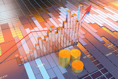 Growing arrow of economical data, financial statistic, 3d rendering. Computer digital drawing.の写真素材