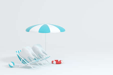 Cartoon tooth on holiday, tooth care concept, 3d rendering. Computer digital drawing.の写真素材