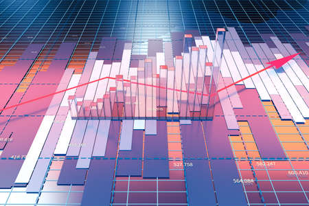 Growing arrow of economical data, financial statistic, 3d rendering. Computer digital drawing.