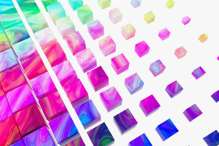 Cubes with wave colorful painting pattern, 3d rendering. Computer digital drawing.