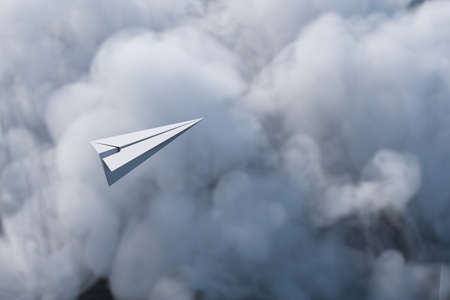 Paper plane fly over the cloud, 3d rendering. Computer digital drawing.の写真素材