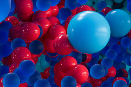 A lot of spherical particles flock together, 3d rendering. Computer digital drawing.