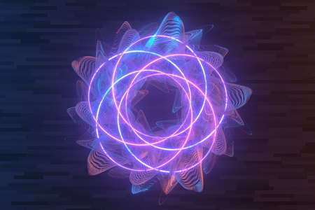 Purple circle laser line with dark background, 3d rendering. Computer digital drawing.