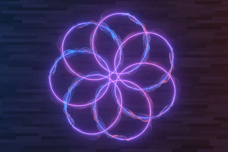 Purple circle laser line with dark background, 3d rendering. Computer digital drawing.の写真素材