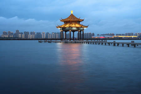 City landscape around the lake. Photo in Suzhou, China.の写真素材