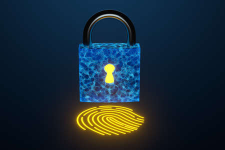 Security lock with fingerprint identification, 3d rendering. Computer digital drawing.