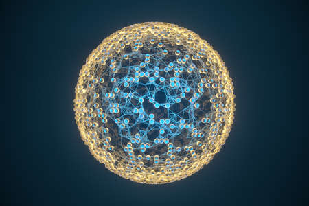 Blue biology grid with connect constrains, 3d rendering. Computer digital drawing.