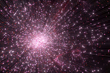 Glowing pink particles with trails, 3d rendering. Computer digital drawing.