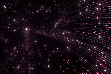 Glowing pink particles with trails, 3d rendering. Computer digital drawing.