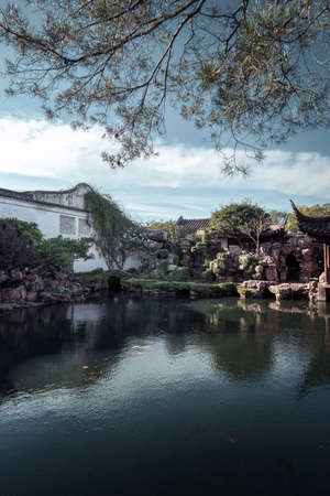 Ancient architecture in the Suzhou Garden. Photo in Suzhou, China.