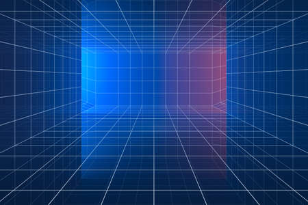 Empty cyberspace tunnel with glowing lines, 3d rendering. Computer digital drawing.