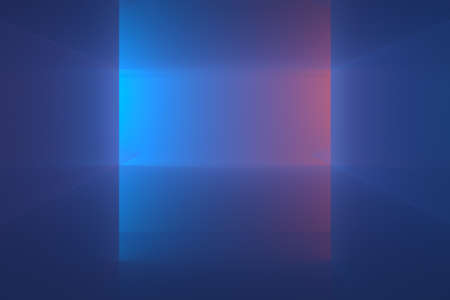 Foggy tunnel with blue and purple lights, 3d rendering. Computer digital drawing.