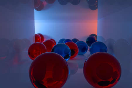 Transparent balls in the tunnel, 3d rendering. Computer digital drawing.の写真素材