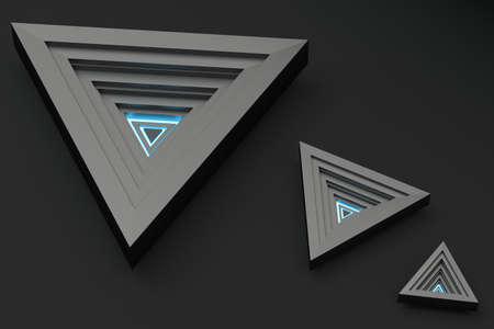 Polished triangle metal frame, 3d rendering. Computer digital drawing.