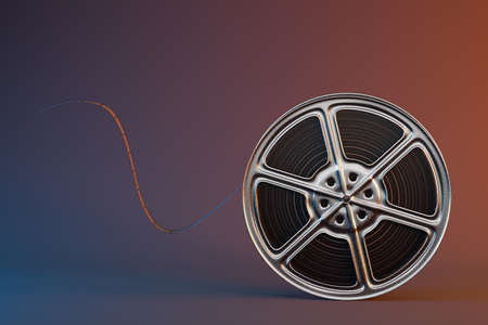 Film tapes with dark background, 3d rendering. Computer digital drawing.の写真素材