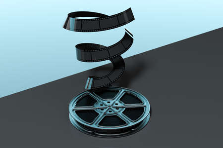 Film tapes with dark background, 3d rendering. Computer digital drawing.