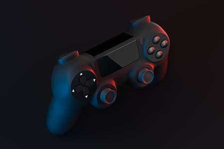 Classic game pad with dark background, 3d rendering. Computer digital drawing.