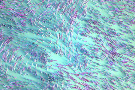 Growing wavy particles, abstract color background, 3d rendering. Computer digital drawing.