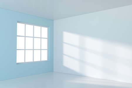 White empty room with sunlight come from the window, 3d rendering. Computer digital drawing.の写真素材