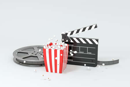 Scattered popcorn, sweet food, 3d rendering. Computer digital drawing.
