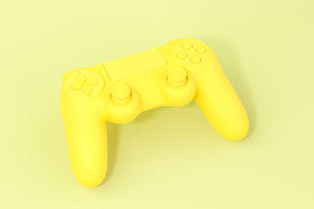 Classic game pad with yellow background, 3d rendering. Computer digital drawing.