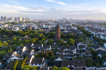 Old-town district, classic vintage architecture. Photo in Suzhou, China.の写真素材