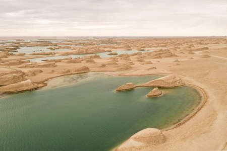 Wind erosion terrain landscape, yardang landform. Photo in Qinghai, China.の写真素材