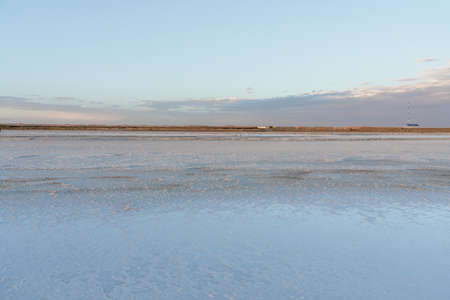 View of the salt lake, natural landscape background. Photo in Qinghai, China.