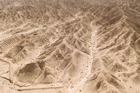 Dryness land with erosion terrain, geomorphology background. Photo in western China