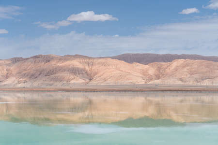 Aerial of salt lakes, natural landscape. Photo in Qinghai, China.の写真素材