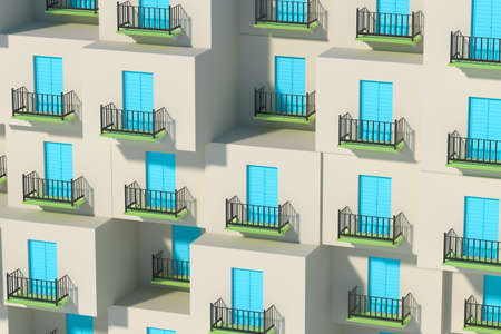 Balcony structure outside the building, 3d rendering. Computer digital drawing.