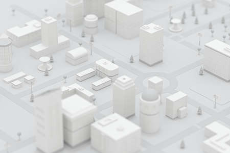 Downtown building, simulation city, 3d rendering. Computer digital drawing.