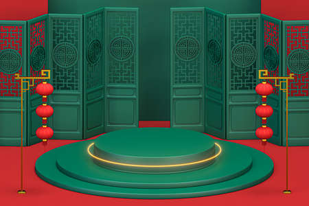 Chinese decorative background, prosperity elements, 3d rendering. Computer digital drawing.の写真素材