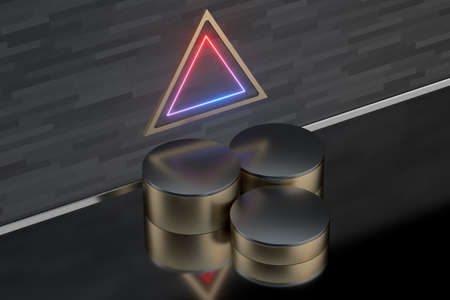 Reflective stainless platform, empty showcase, 3d rendering. Computer digital drawing.