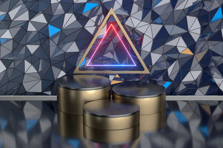 Reflective stainless platform, empty showcase, 3d rendering. Computer digital drawing.