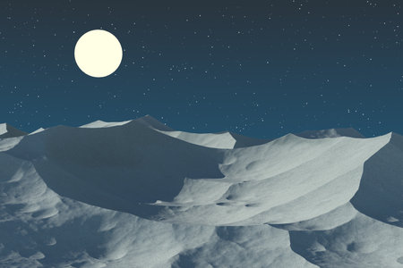 Mountain peaks at night, mountains terrain, 3d rendering. Computer digital drawing.の写真素材