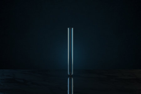 Chemistry glassware with dark background, 3d rendering. Computer digital drawing.の写真素材