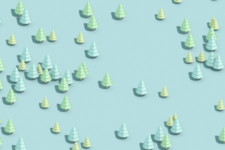 Cartoon trees, cartoon style forest, 3d cartoon rendering. Computer digital drawing.