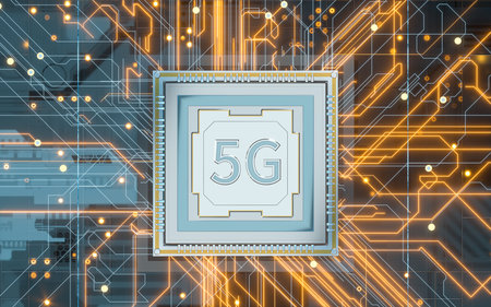 Circuit board with 5g big data concept, 3d rendering. Computer digital drawing.の写真素材