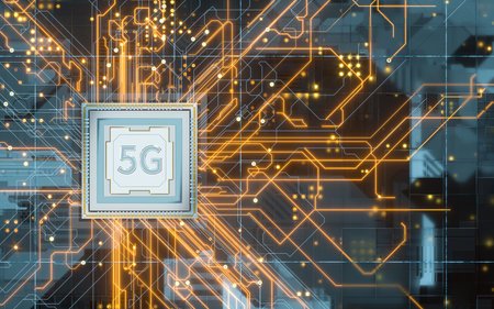 Circuit board with 5g big data concept, 3d rendering. Computer digital drawing.の写真素材