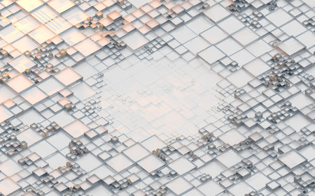 White cube pattern, abstract technology background, 3d rendering. Computer digital drawing.の写真素材
