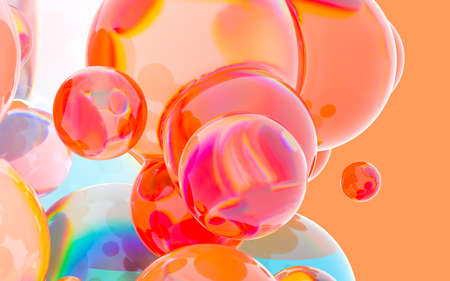 Glass balls with vivid colors, 3d rendering. Computer digital drawing.の写真素材