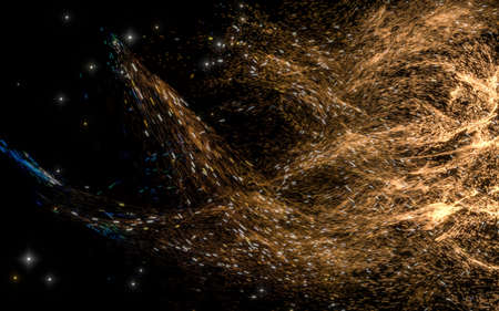 Glowing particles with wavy pattern, magical galaxy, 3d rendering. Computer digital drawing.