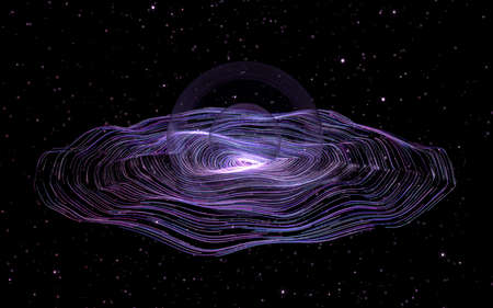 Purple curve lines vortex with huge bubble, 3d rendering. Computer digital drawing.