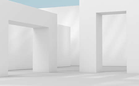 Empty building construction, with sunlight shade, 3d rendering. Computer digital drawing.