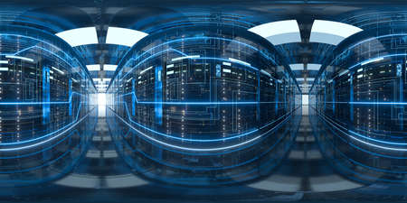 Server racks in computer network security server room data center, 3d rendering. Computer digital...