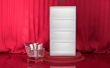 Empty mobile phone merchandise cabinet, 3d rendering. Computer digital drawing.