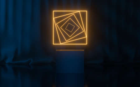 Empty stage with glowing neon lines, 3d rendering. Computer digital drawing.の写真素材